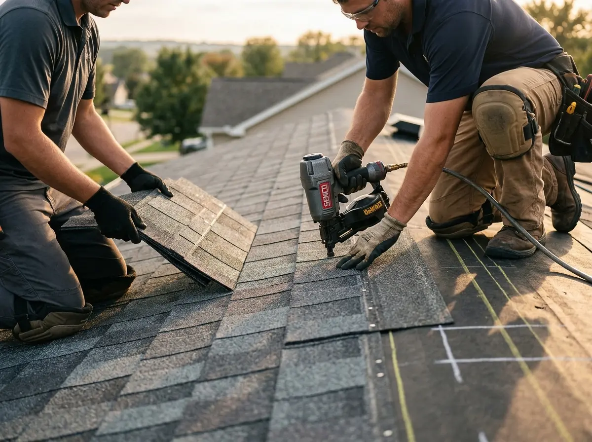 Professional roofer working on a residential roof in Union Hill-Novelty Hill